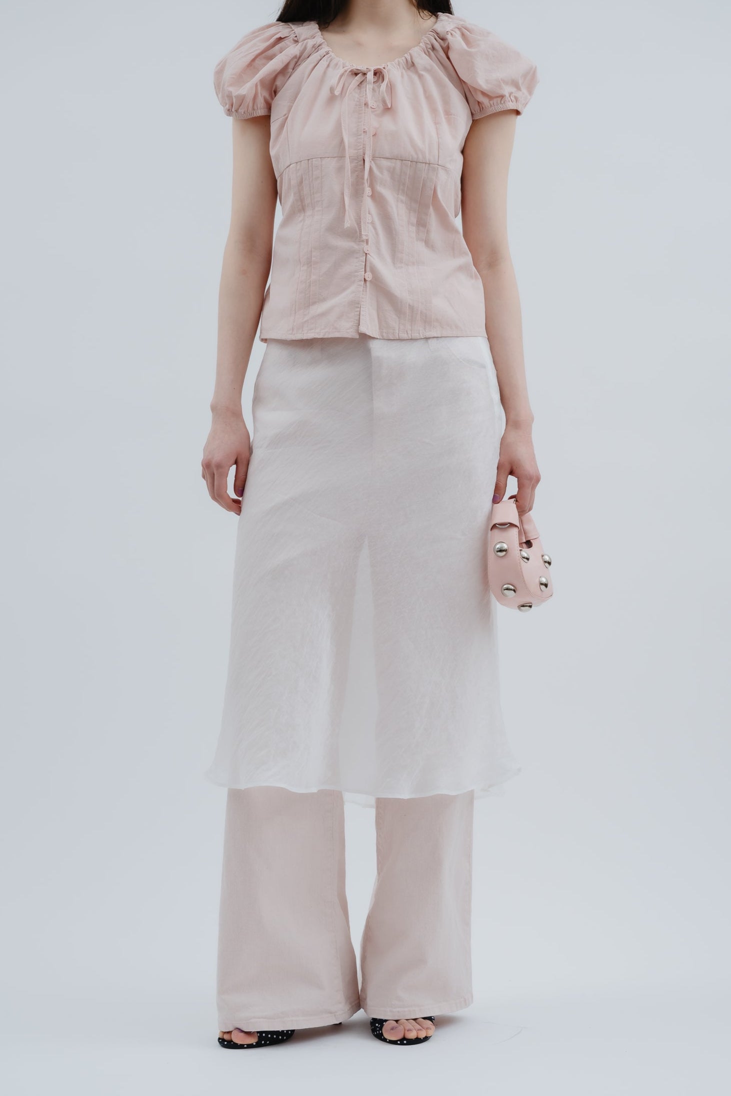 2way paff sleeve ribbon blouse